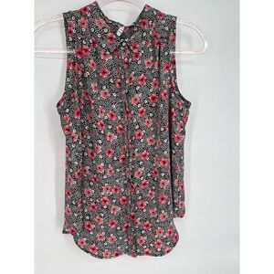 Elle Women's Black‎ and Pink Sleeveless Floral Collard Top Size XS